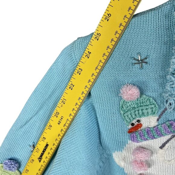 Christine Rotelli Womens M 3D Cardigan Sweater Snowman Teddy Collar Teacher Wear - Picture 12 of 16
